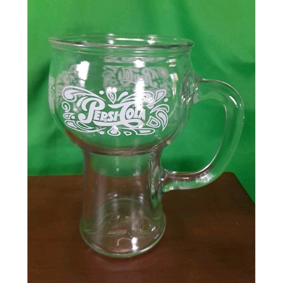 Vintage 70s Pepsi Cola Glass‎ Mug Tumbler W/ Handle Embossed White Logo - Picture 1 of 10